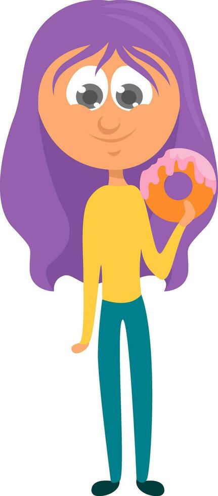 Girl eating donut, illustration, vecteur sur fond blanc