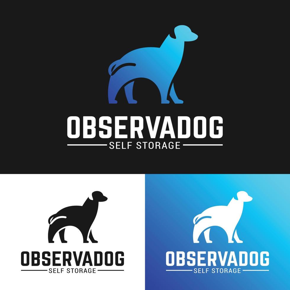 modèle de conception de logo de silhouette de chien labrador retriever. création de logo minimaliste plat moderne. observadog signifie chien d'observation vecteur