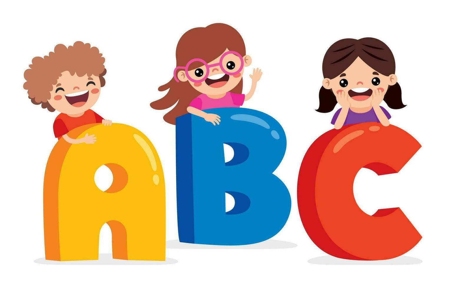 dessin animé des gamins posant avec alphabet lettre vecteur