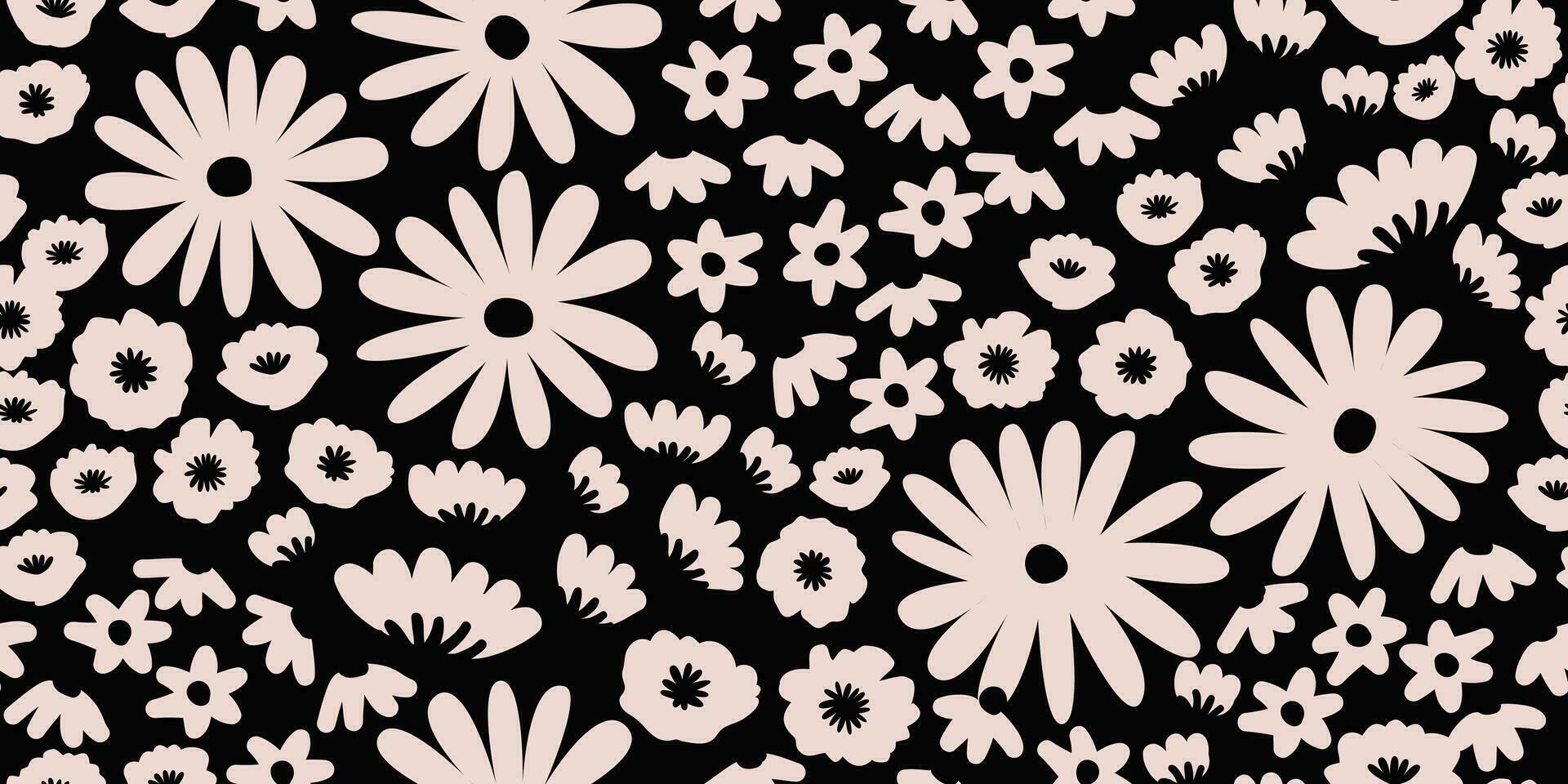 fleur sans couture Contexte. minimaliste abstrait floral modèle. moderne impression dans noir et blanc Contexte. idéal pour textile conception, fond d'écran, couvertures, cartes, invitations et affiches. vecteur