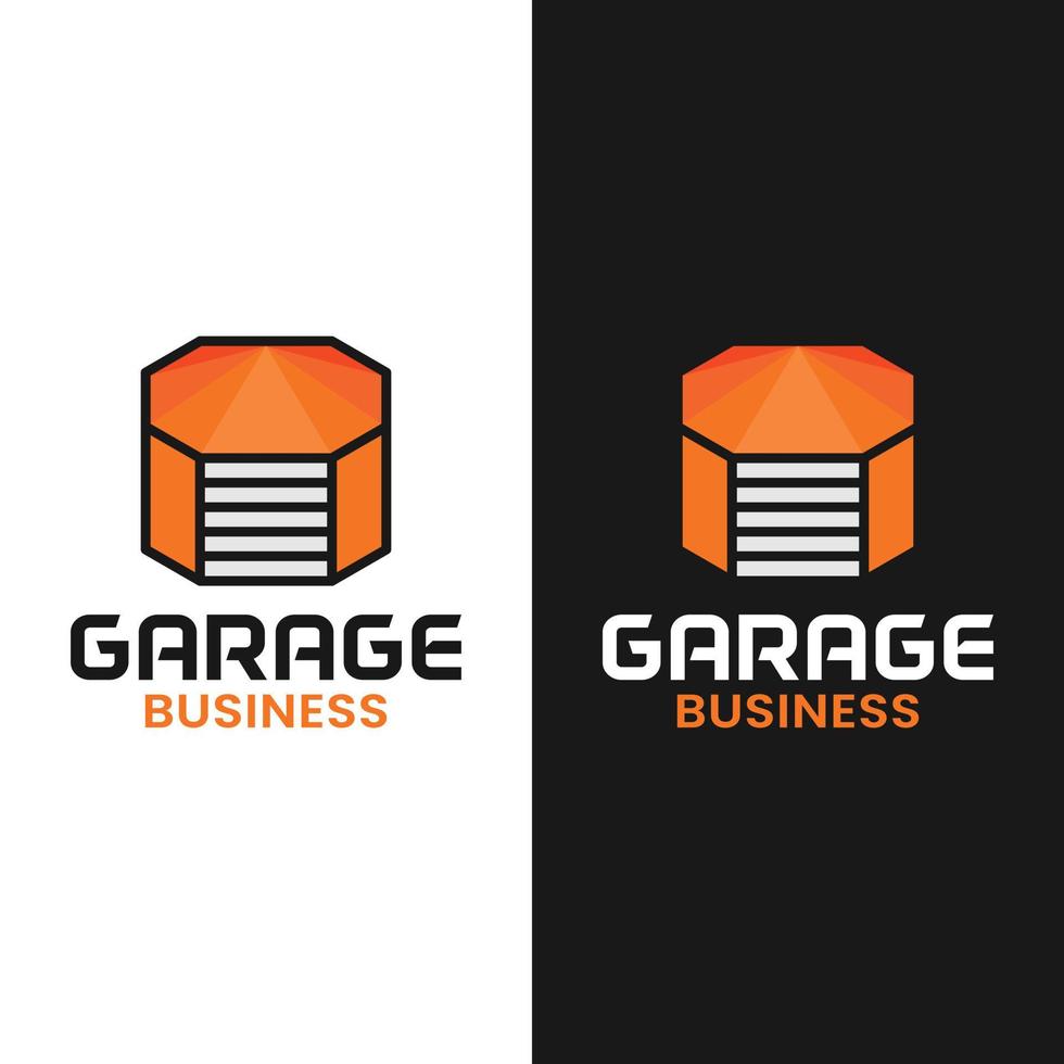 garage orange dans le modèle de conception de logo de forme octogonale vecteur