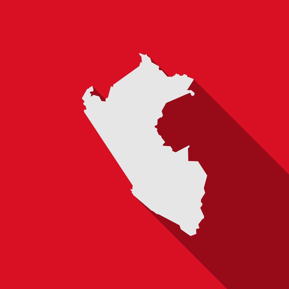 Carte du Pérou sur fond rouge avec ombre portée vecteur
