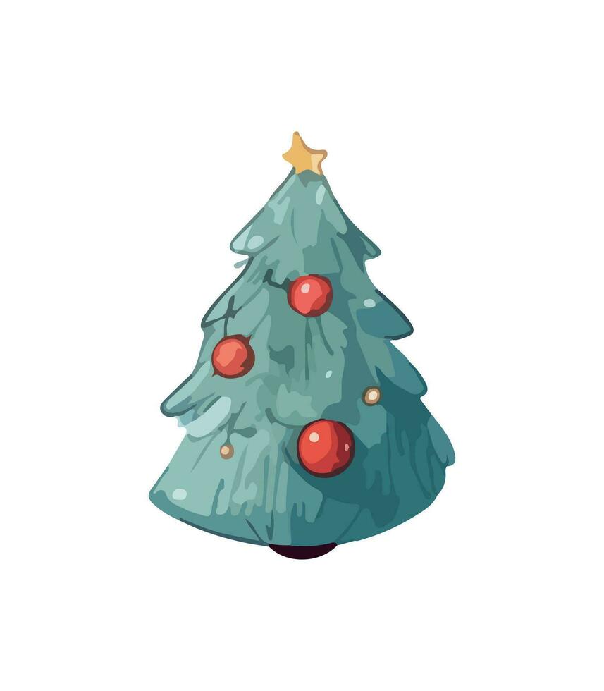 ai généré vecteur illustration de décoré Noël arbre. vert duveteux Noël pin, isolé sur blanc Contexte. mignonne Noël arbre dans dessin animé aquarelle style.