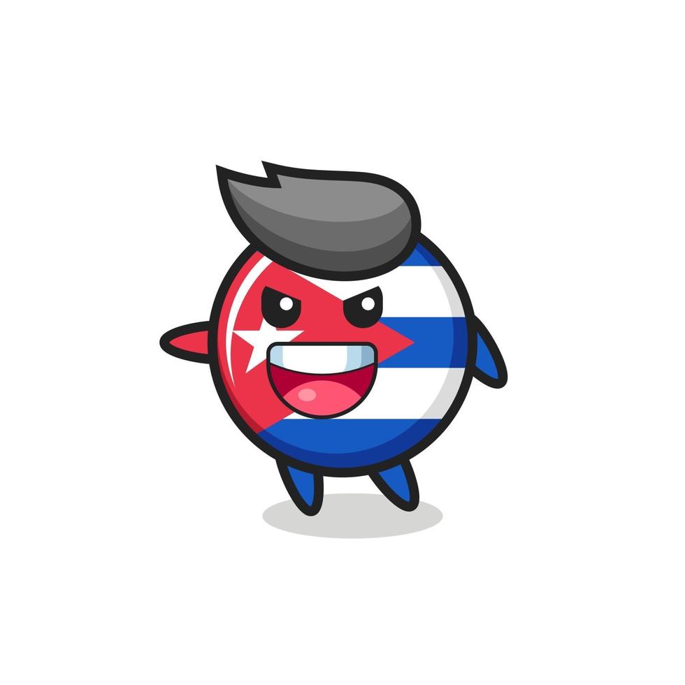 Caricature d'insigne de drapeau de cuba avec une pose très excitée vecteur
