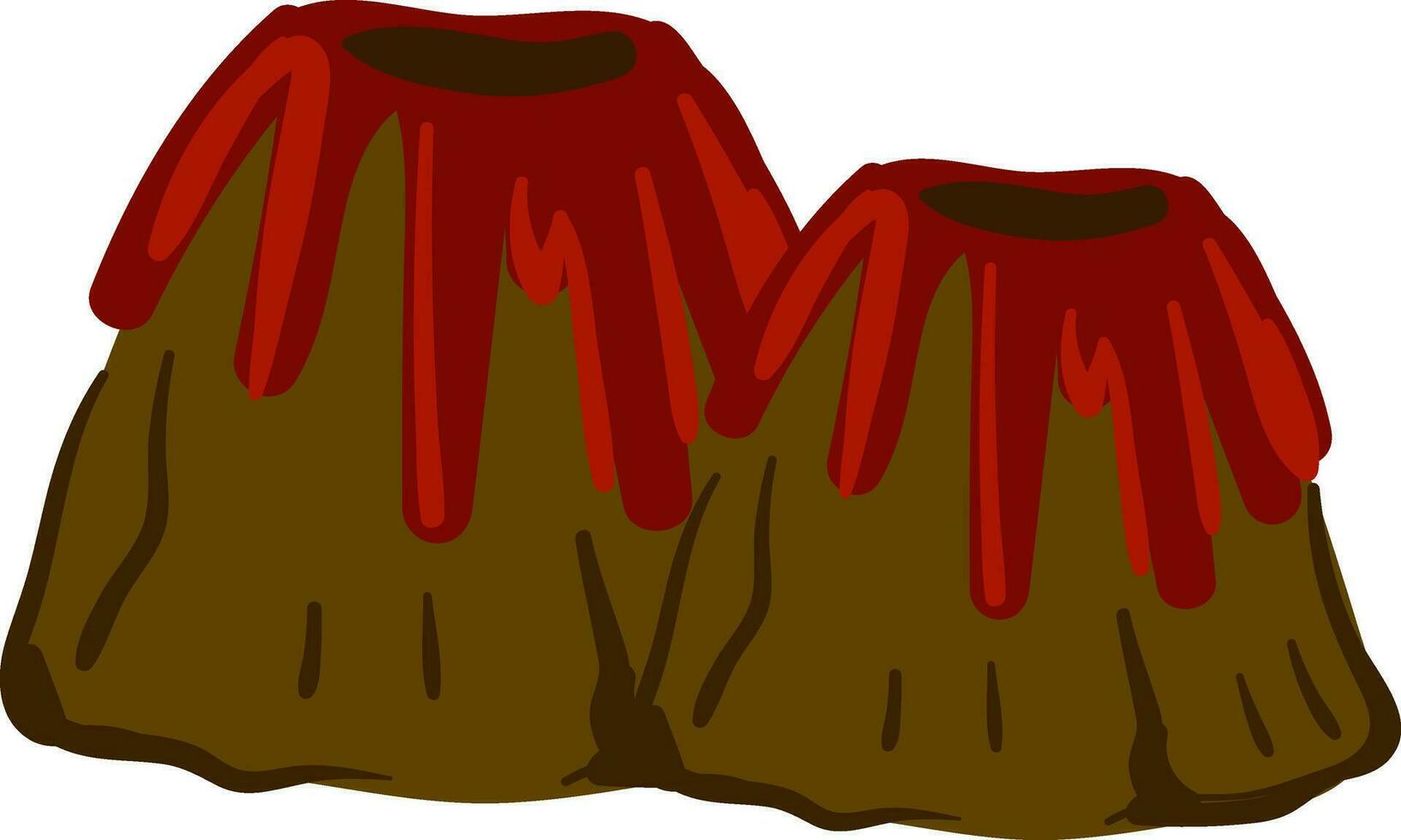 La peinture de deux volcans exploser dans ardent, vecteur ou Couleur illustration