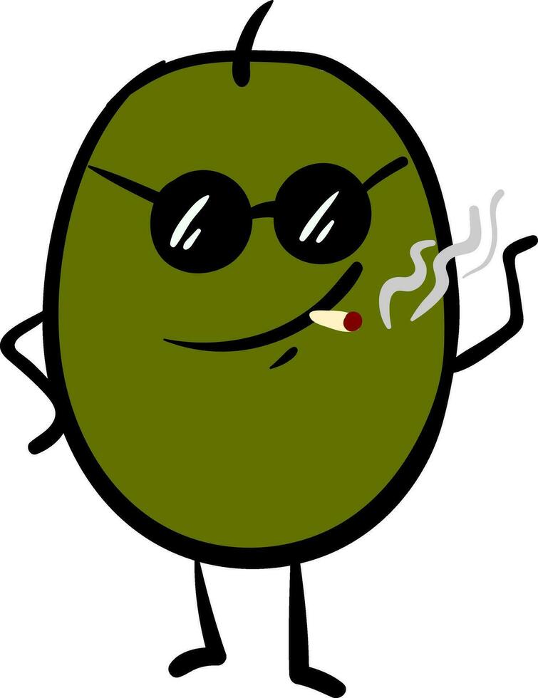 emoji de le vert olive dans des lunettes de soleil fumeur une cigarette, vecteur ou Couleur illustration