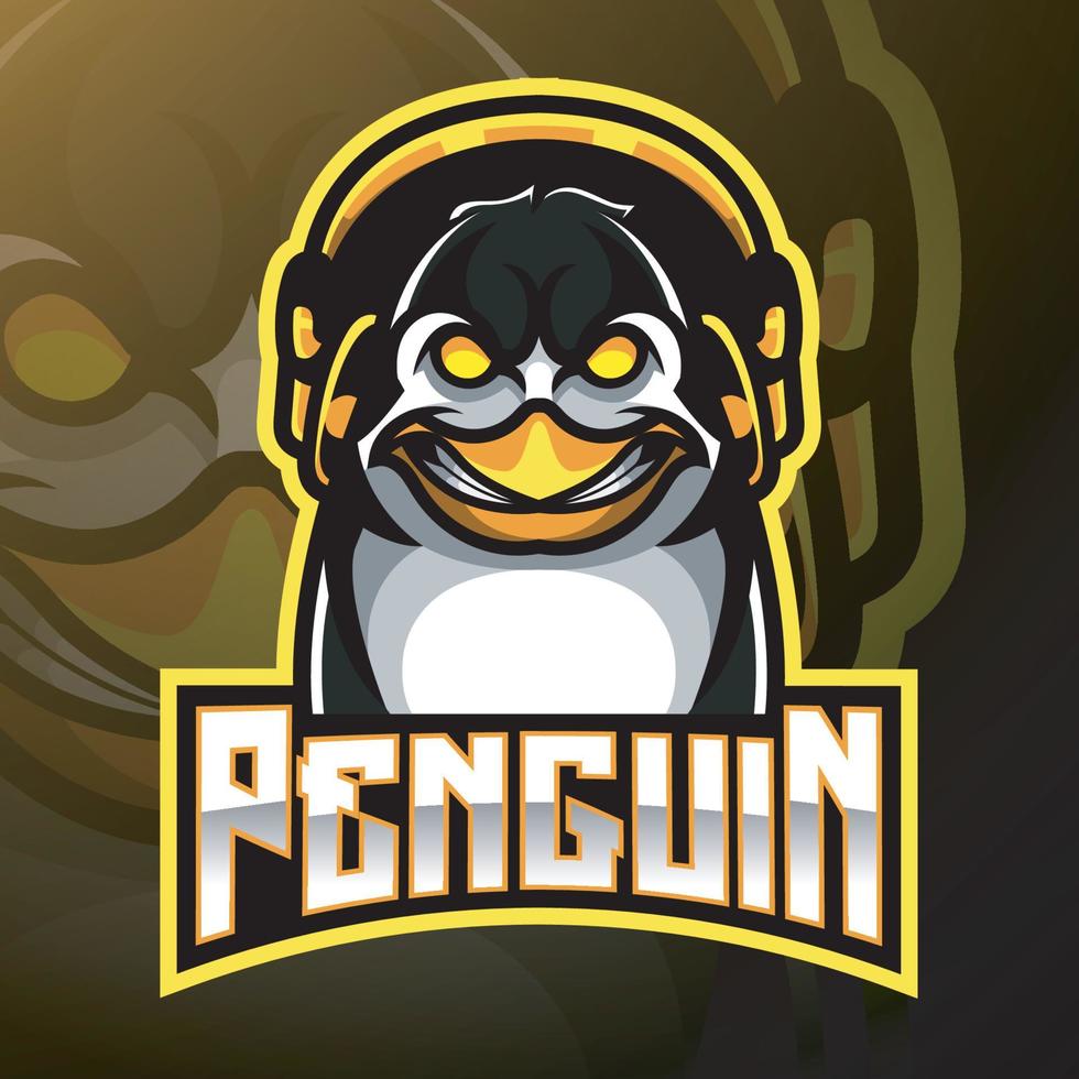 création de logo de mascotte pingouin esport avec casque vecteur