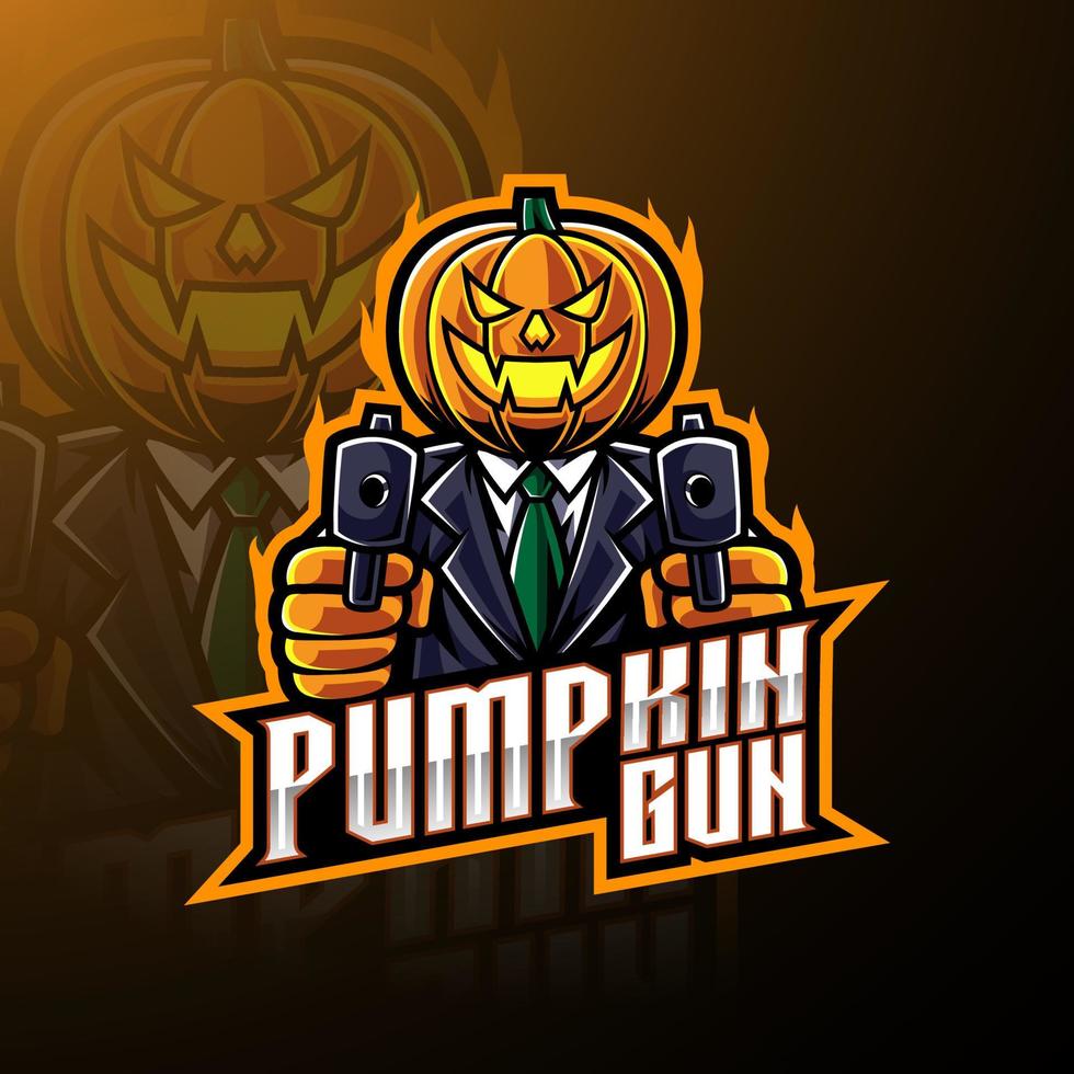 citrouille d'halloween avec création de logo de mascotte de pistolet vecteur
