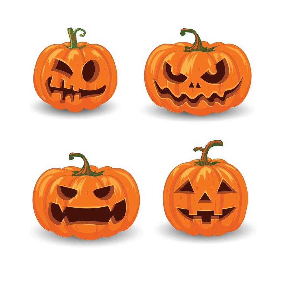 citrouilles d'halloween en vecteur avec ensemble de visages différents vector illustration