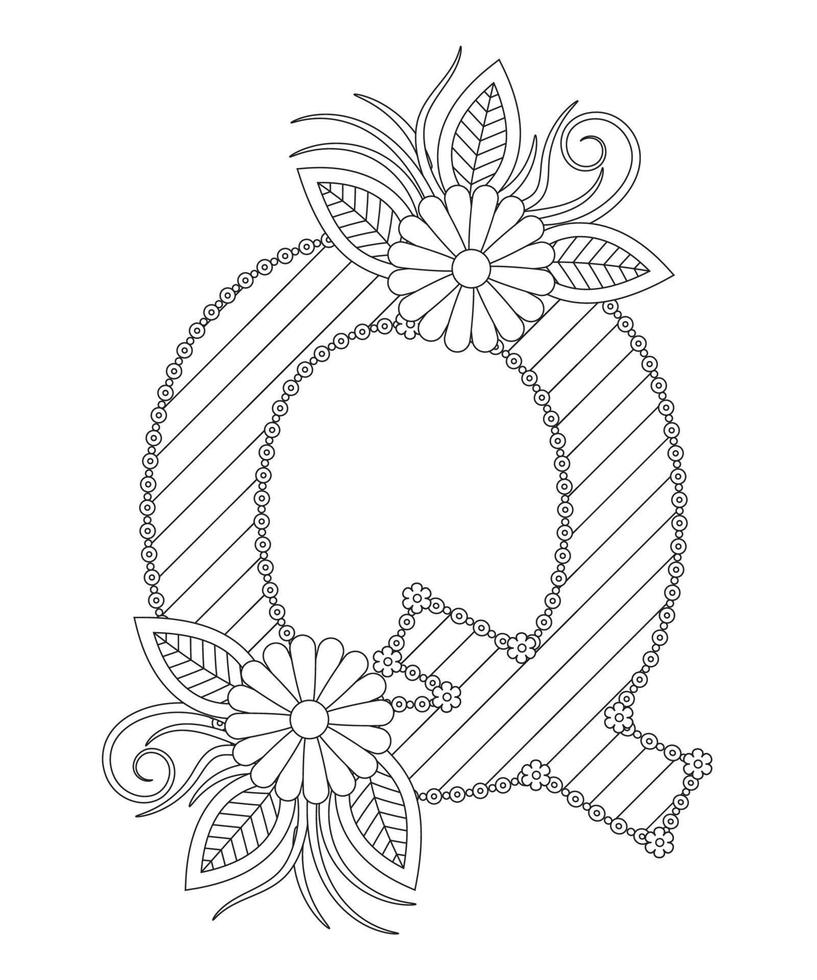 page de coloriage de l'alphabet avec un style floral. abc coloriage - lettre q vecteur