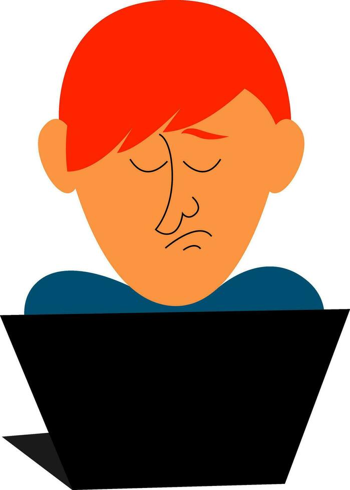 clipart de une triste programmeur travail avant le sien portable vecteur ou Couleur illustration