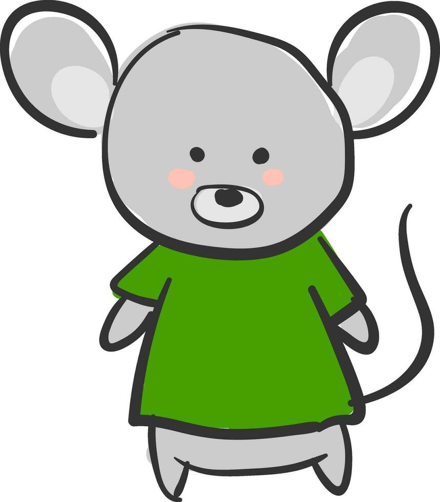 dessin de une gris Souris dans une vert T-shirt vecteur ou Couleur illustration