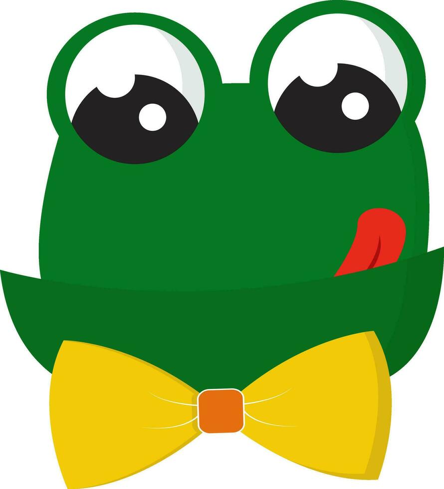 clipart de une magnifique vert grenouille avec ses langue coincé en dehors a deux yeux et est portant une cou nœud papillon vecteur ou Couleur illustration