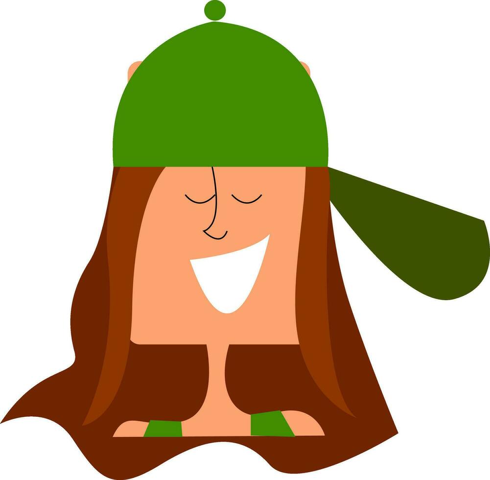 clipart de une en riant fille portant une vert casquette sur le côté vecteur ou Couleur illustration