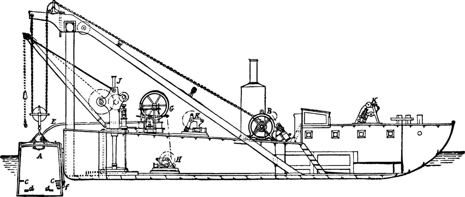 barge avec plongée cloche, ancien illustration. vecteur