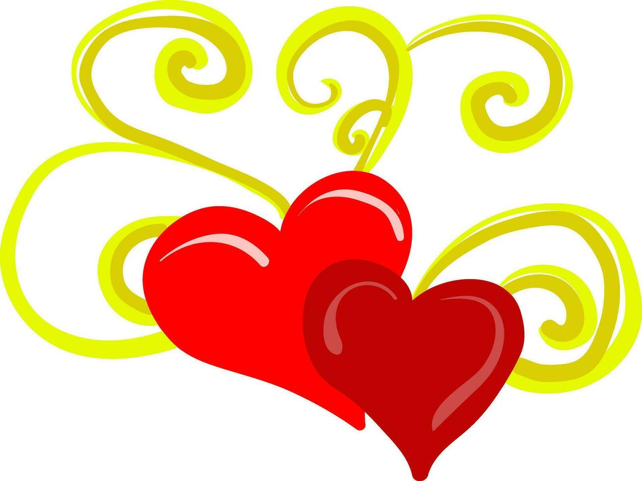 une modèle de deux rouge cœurs avec d'or floral ornements vecteur ou Couleur illustration