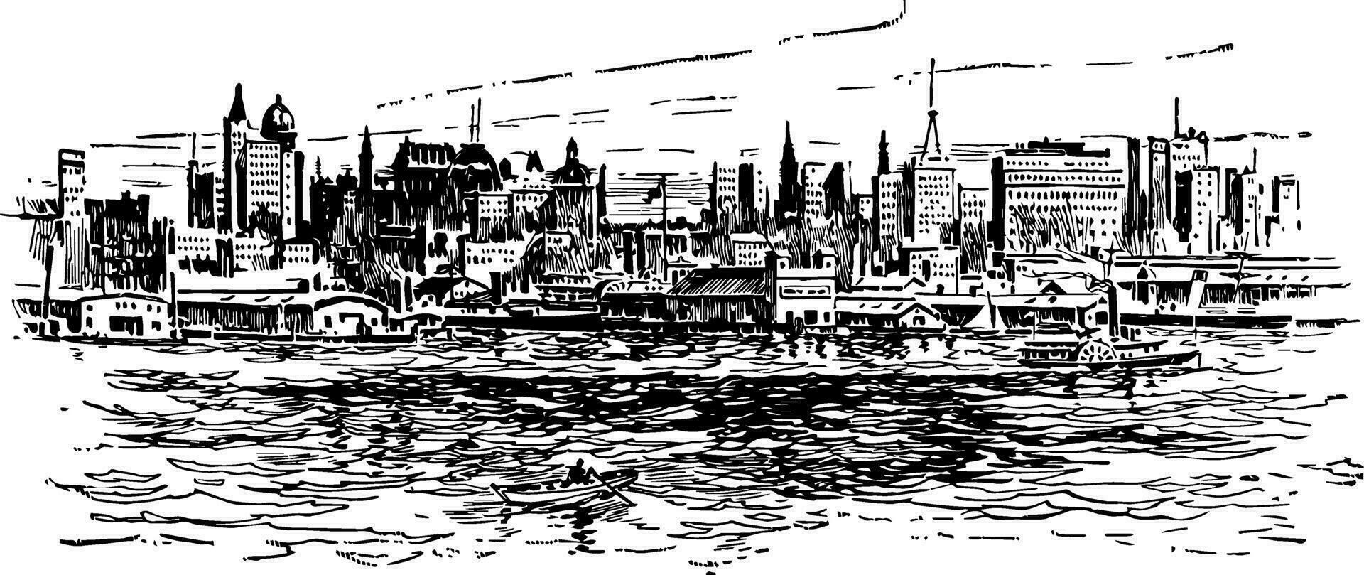 horizon de Nouveau york dans 1912 ancien illustration. vecteur