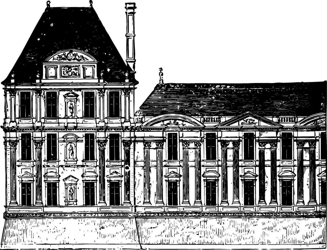 flore pavillon et partie de le Galerie de le persienne ancien gravure. vecteur