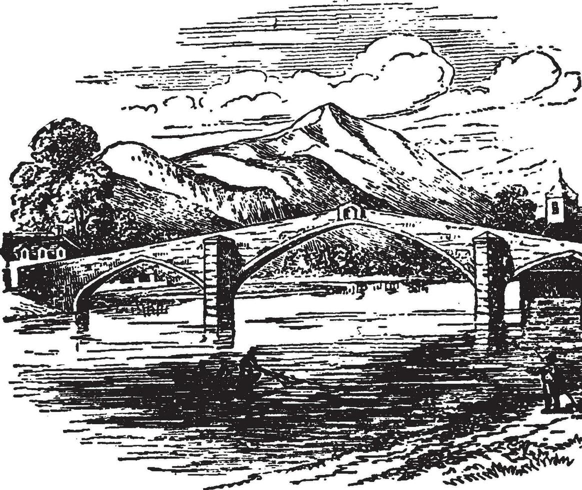 llanrwst pont, ancien illustration. vecteur