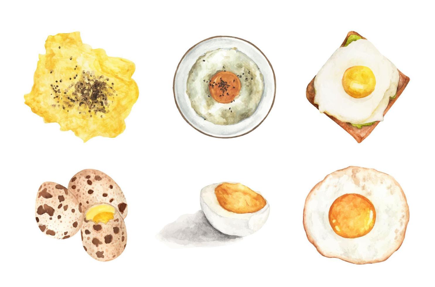 illustration à l'aquarelle d'un délicieux petit-déjeuner matinal composé d'œufs. vecteur