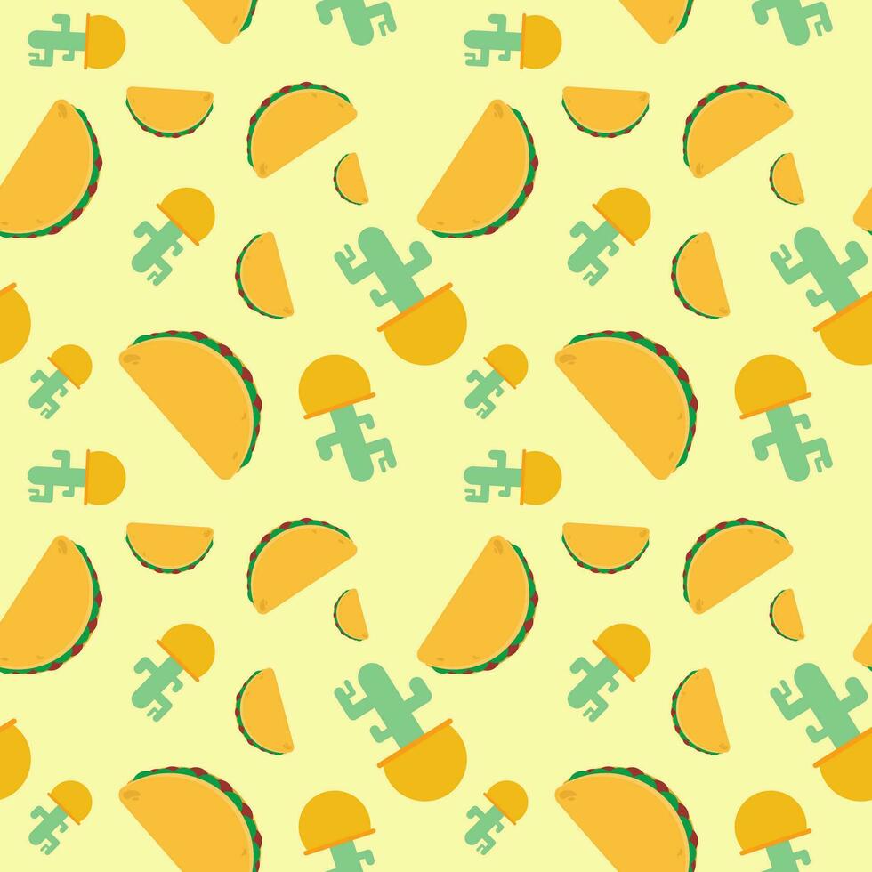 savoureux Jaune Mexique tacos cactus répéter sans couture modèle griffonnage dessin animé style fond d'écran vecteur illustration