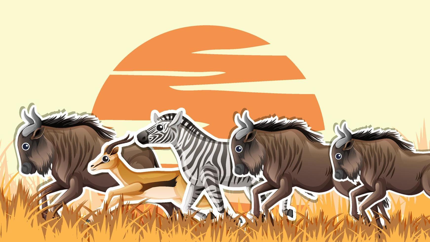 conception de vignettes avec des animaux de la savane vecteur