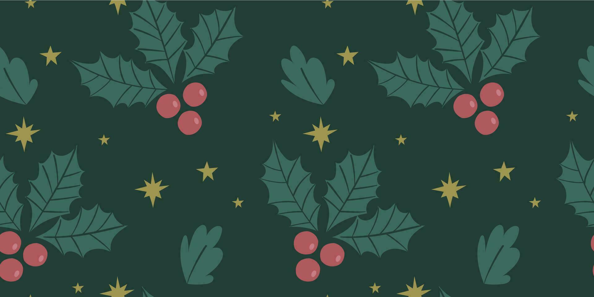 Noël sans couture modèle avec houx baies, étoiles et feuilles. vecteur