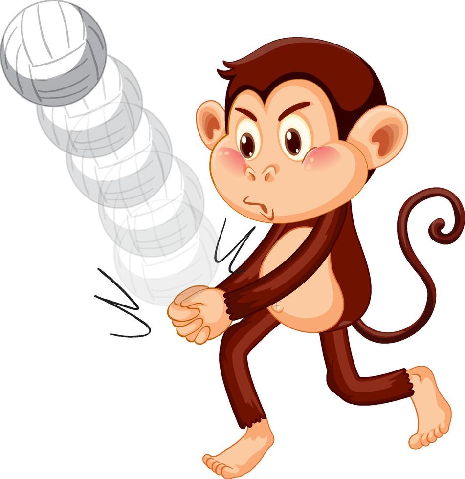 singe jouant au personnage de dessin animé de volley-ball vecteur