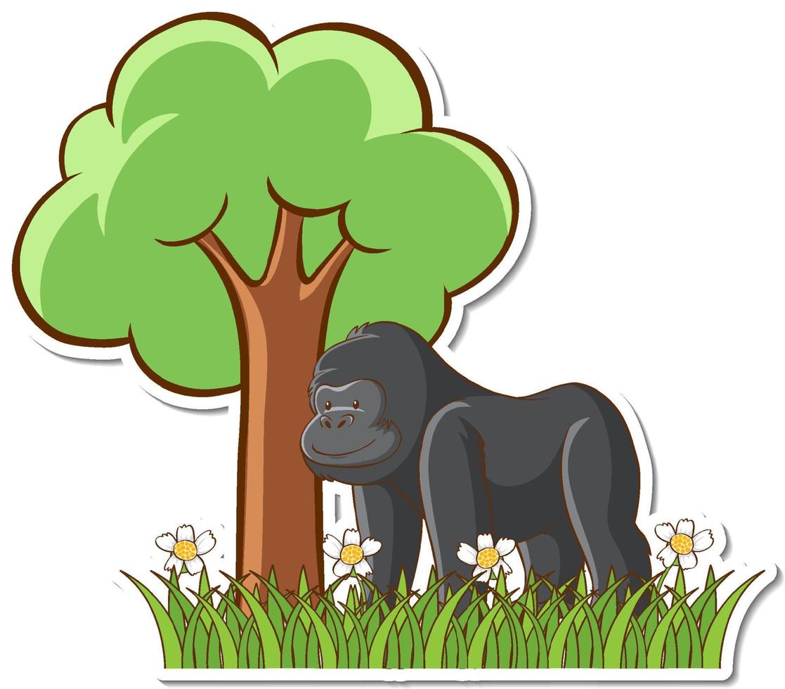 autocollant de gorille debout près d'un arbre vecteur