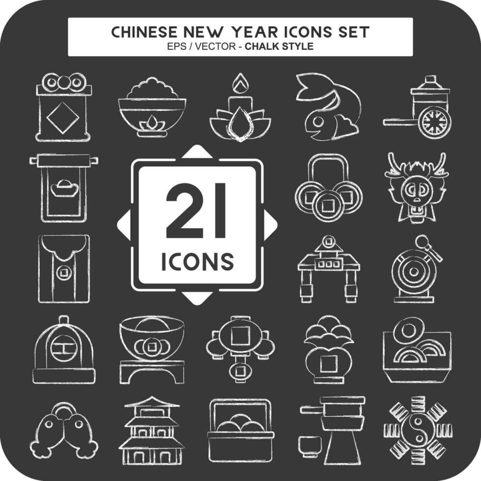 icône ensemble chinois Nouveau an. en relation à vacances symbole. craie style. Facile conception modifiable. Facile illustration vecteur