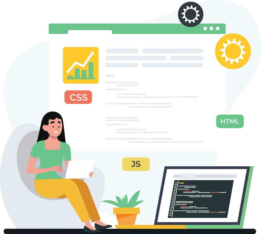 femme développement site Internet vecteur