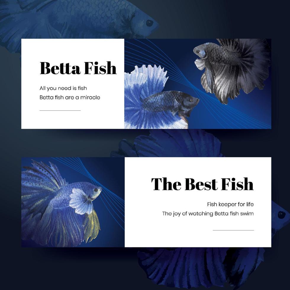 modèle de bannière avec concept de poisson betta, style aquarelle vecteur