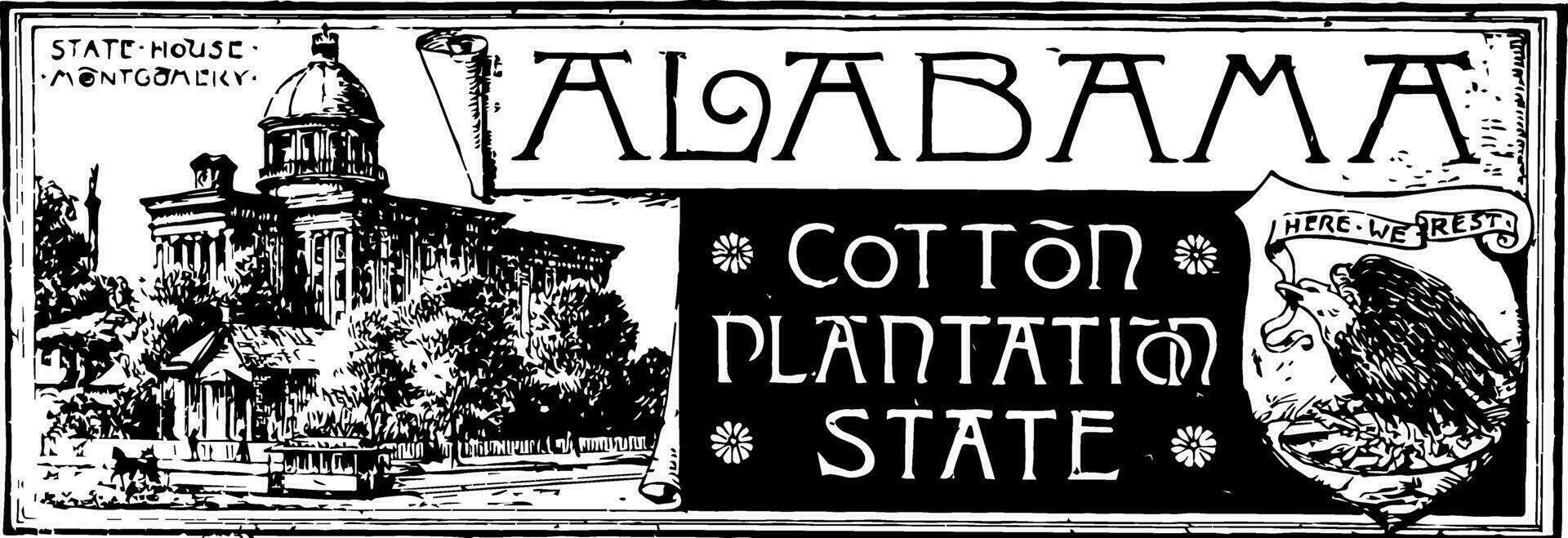 le Etat bannière de Alabama le coton plantation Etat ancien illustration vecteur