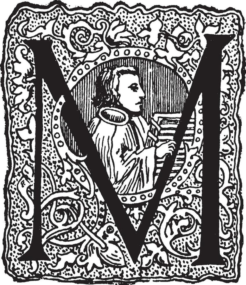 moi, fleuri initial, ancien illustration vecteur