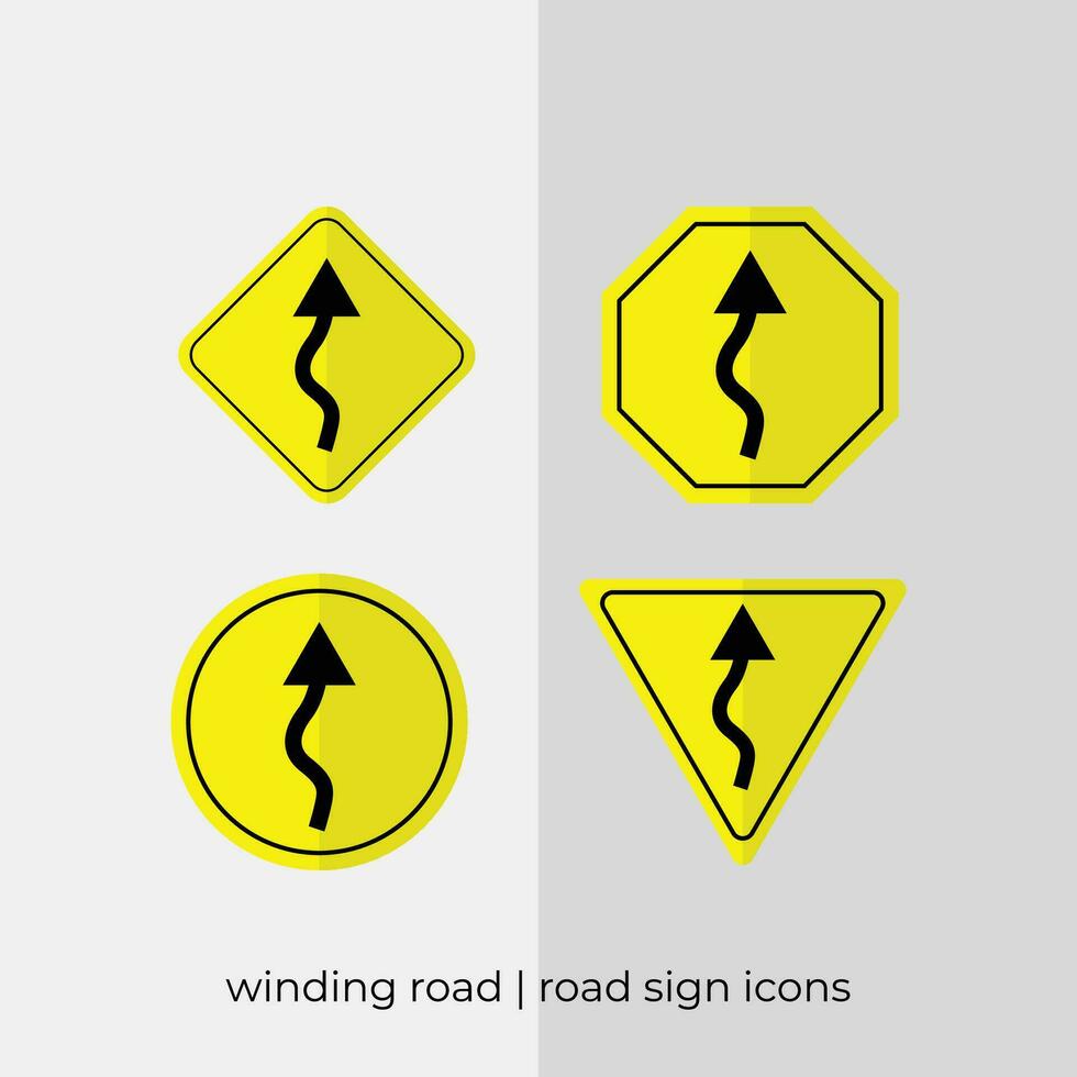 différent enroulement route route signe vecteur collection dans Jaune Icônes