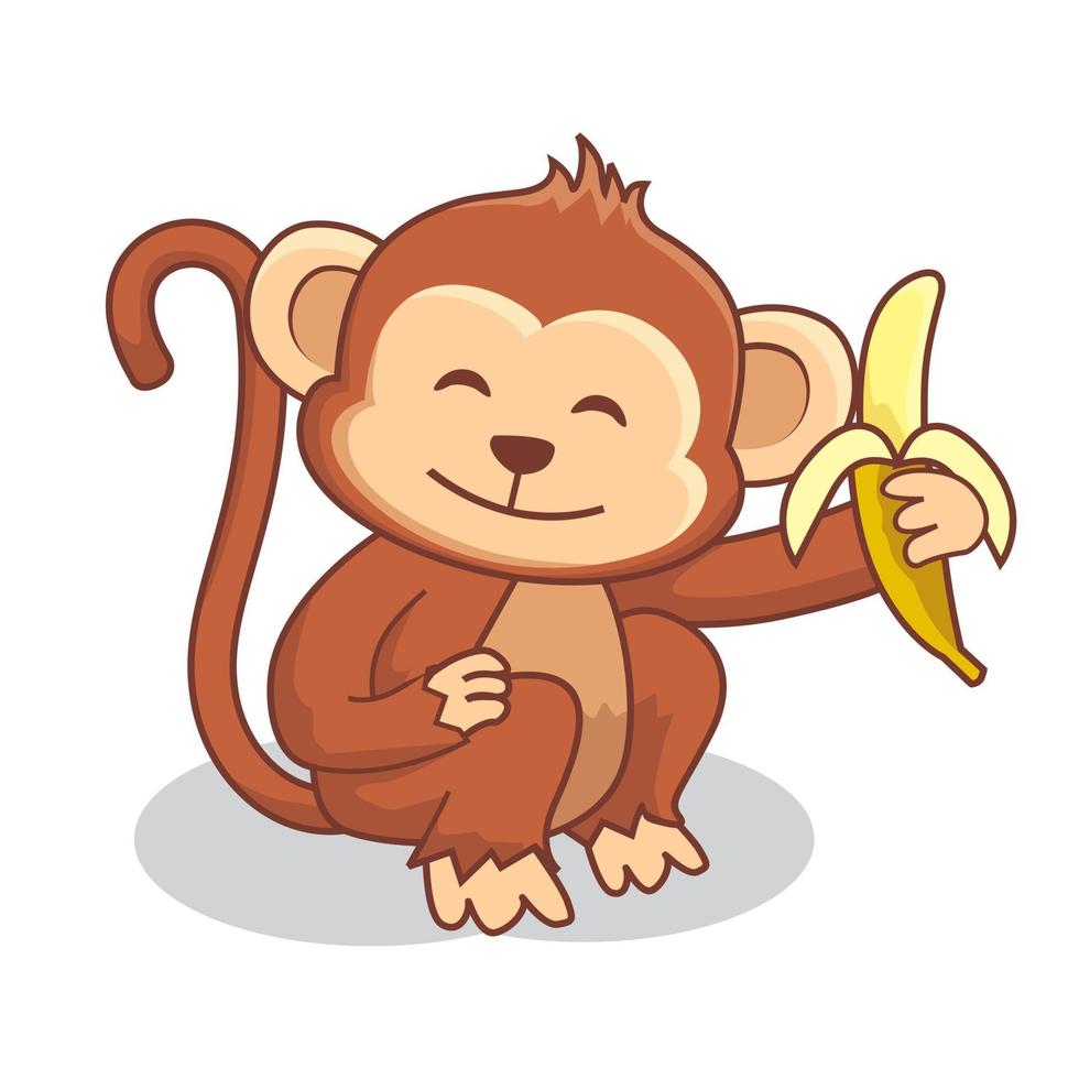 dessin animé de singe mangeant une illustration de banane vecteur