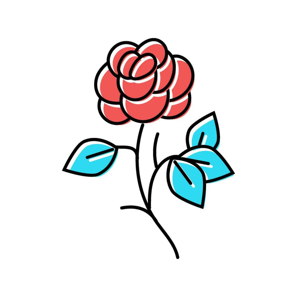 Rose art tatouage ancien Couleur icône vecteur illustration