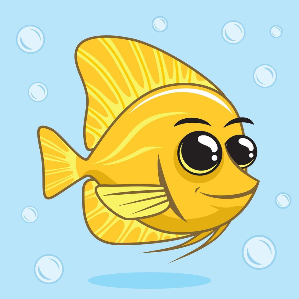 illustrations de poisson mignon dessin animé tang jaune vecteur