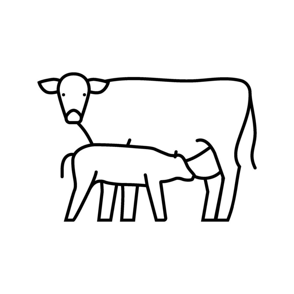 vache avec veau ligne icône vecteur illustration