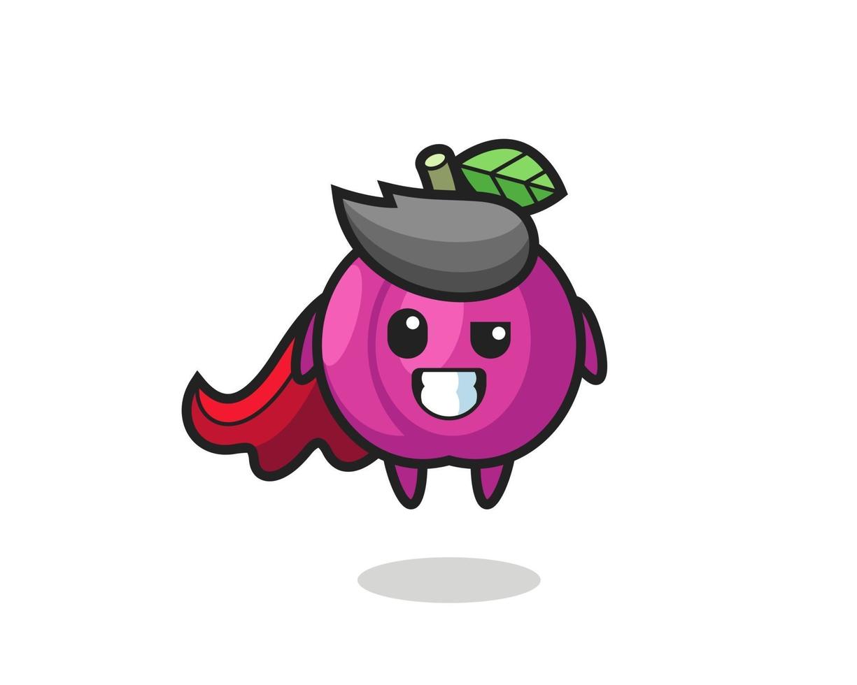 le mignon personnage de prune en tant que super-héros volant vecteur