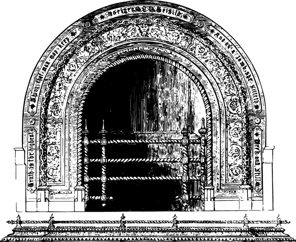 cheminée, chaleur, ancien gravure. vecteur