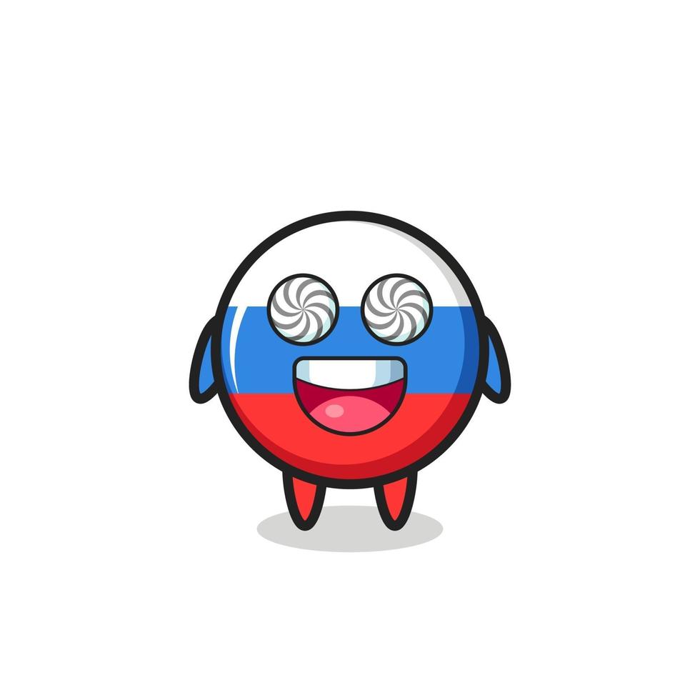 personnage mignon d'insigne de drapeau de la russie avec des yeux hypnotisés vecteur