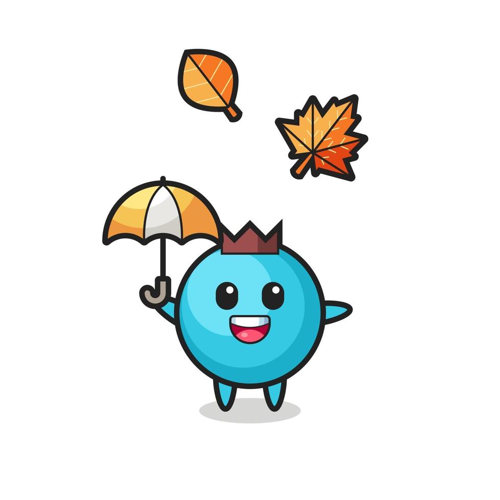 dessin animé de la myrtille mignonne tenant un parapluie en automne vecteur