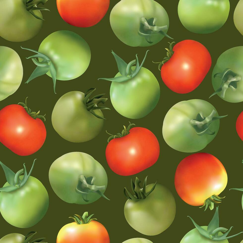 sans couture modèle de rouge et vert tomates sur une vert Contexte vecteur