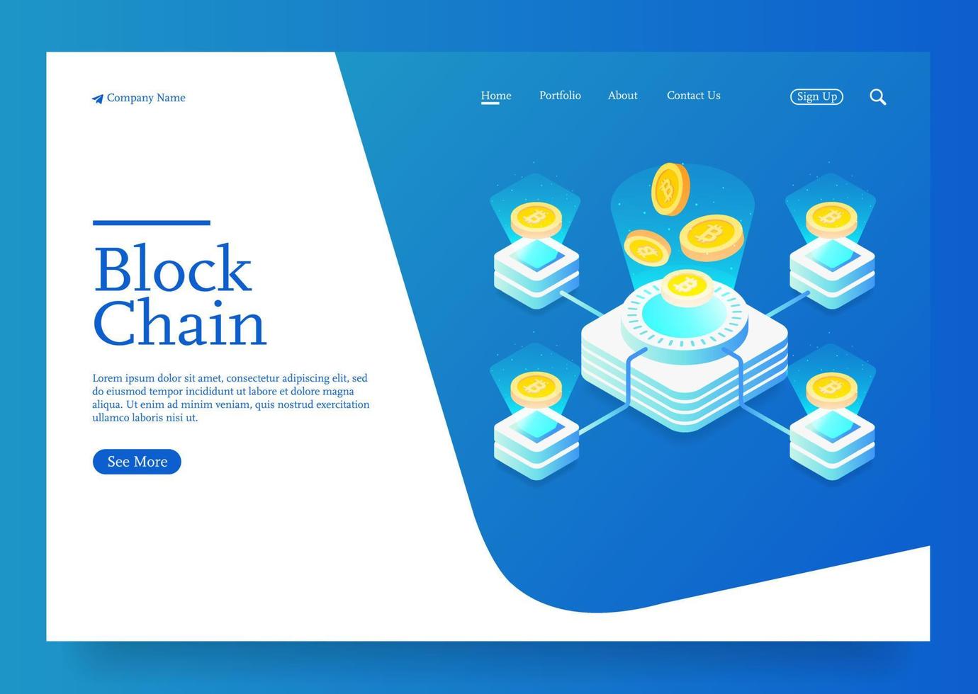 vecteur de fond de concept de blockchain isométrique avec des blocs et des pièces vecteur premium