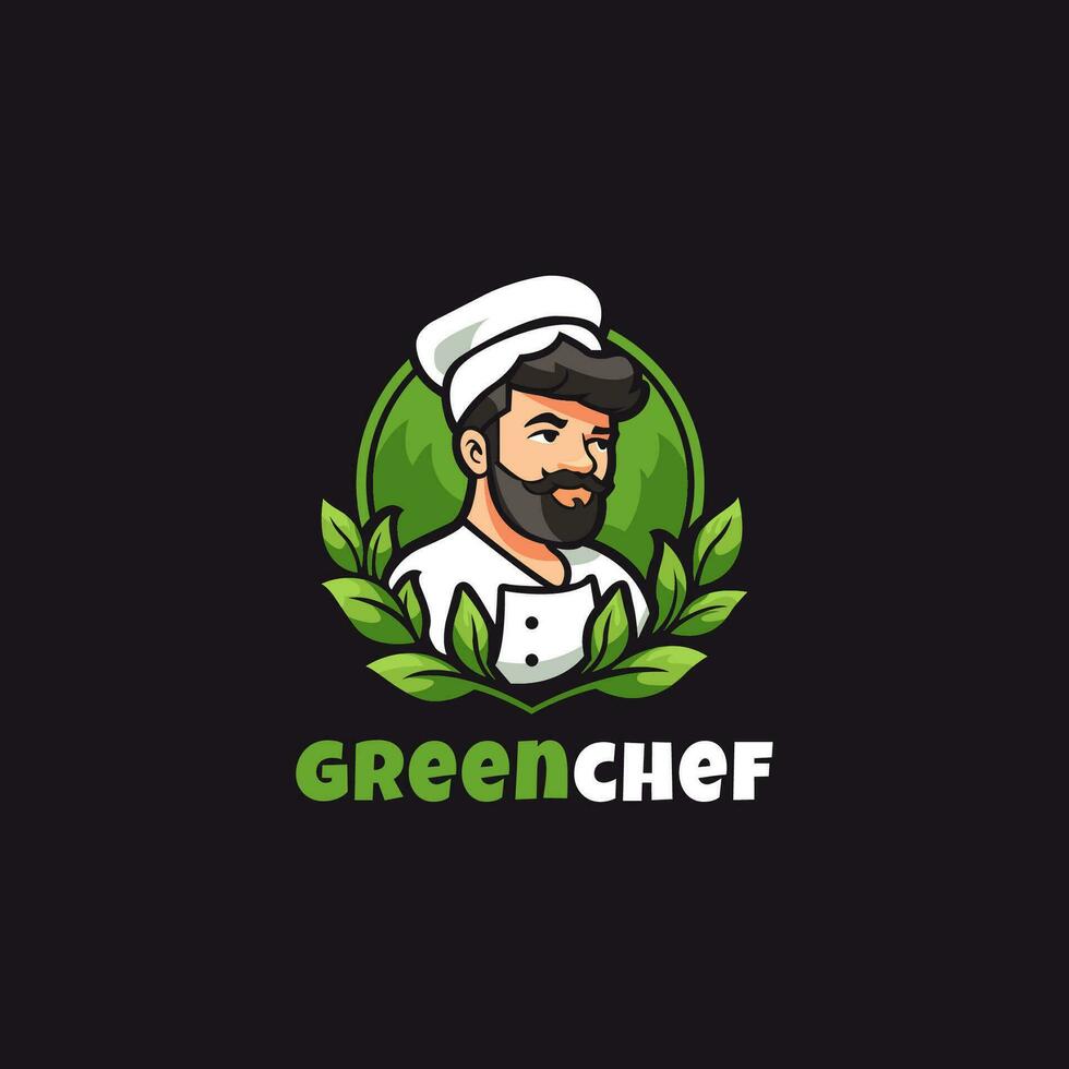 chef avec feuilles mascotte logo conception modèle vecteur icône illustration. vert chef symbole