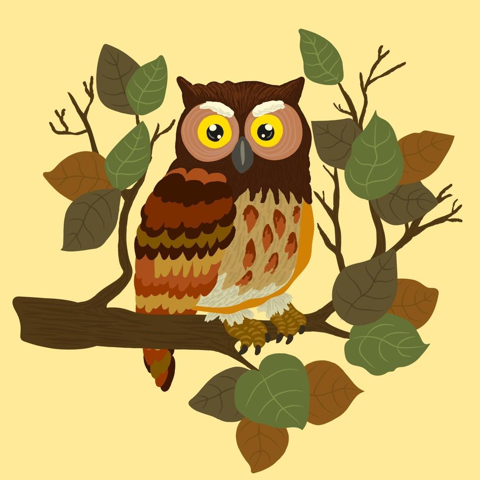 hibou mignon assis sur une branche vecteur