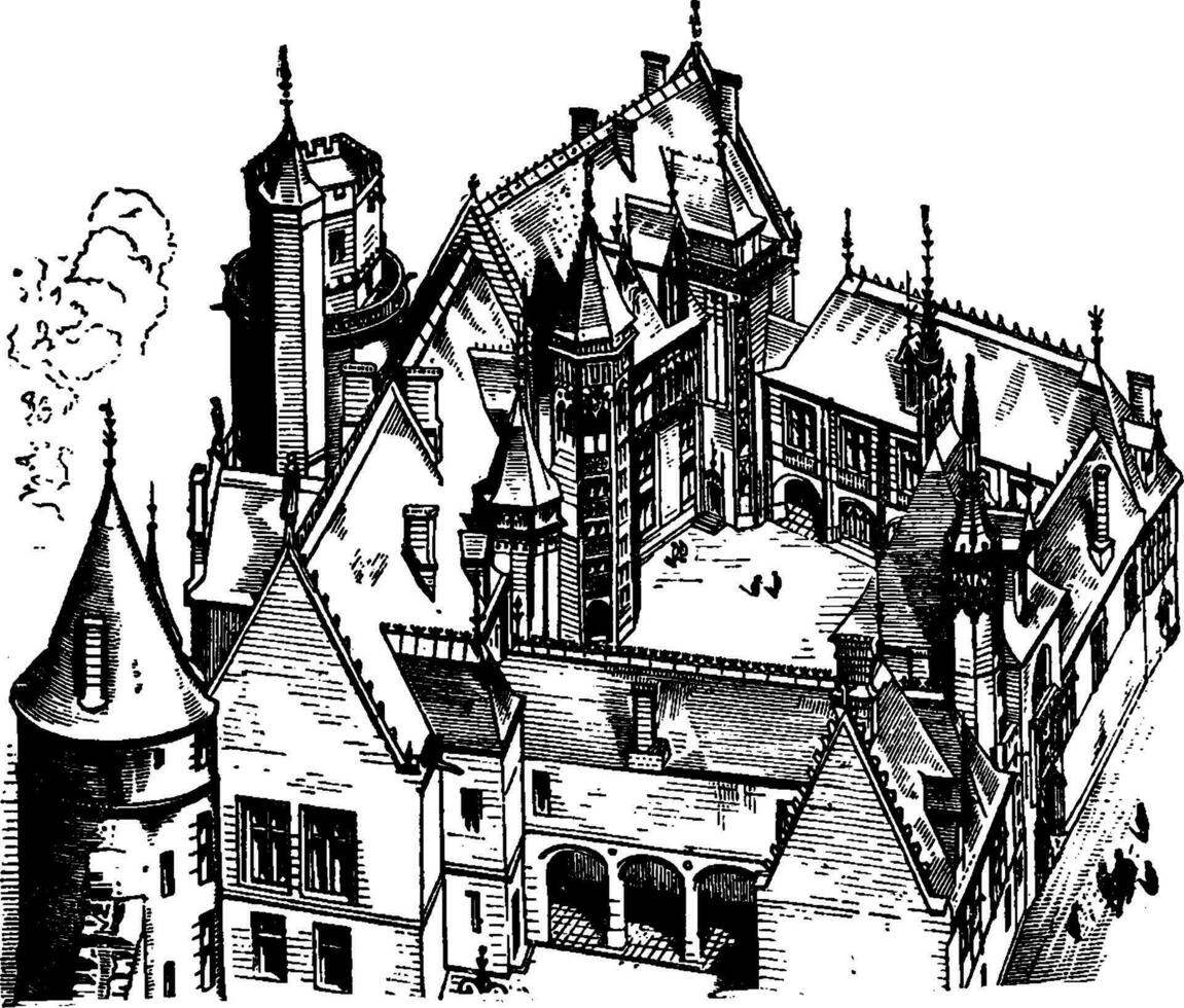 Hôtel Jacques cœur, bourgeois, ancien gravure. vecteur