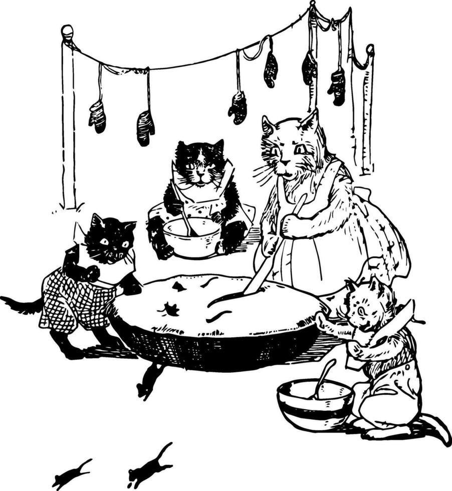 Trois peu chatons, ancien illustration vecteur