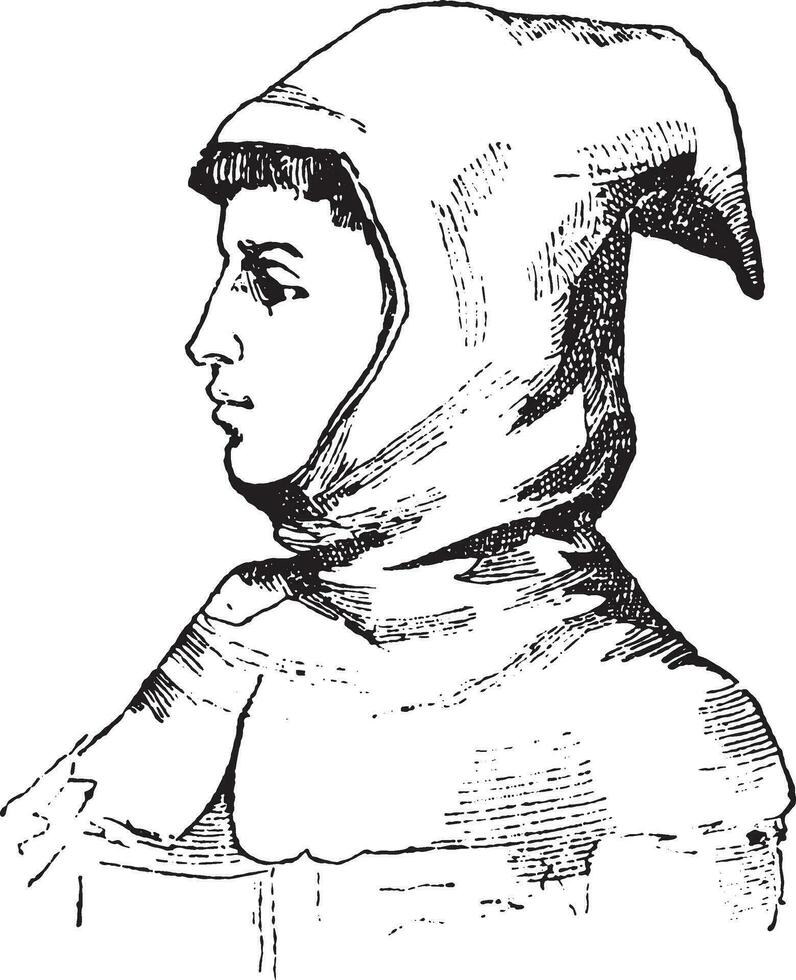 capuche quatorzième siècle, ancien gravure. vecteur